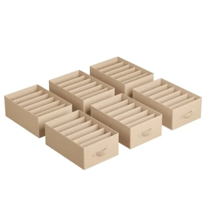 Afbeelding van Garderobe Organiser Set van 4 Opbergdozen 6 Compartimenten Lade Systeem Opvouwbaar 42 x 30 17 cm voor Broeken Kleding Zand Beige