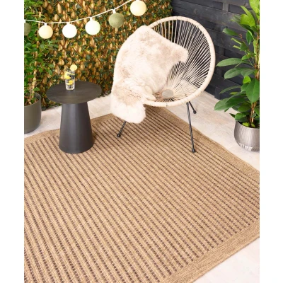 Afbeelding van Jute Buitenkleed Boho Stripe Beige/bruin 140x200 Cm