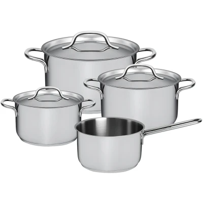 Afbeelding van Sola Mirage Pannenset Inductie Kookpannen Set 4 Delig Ø 16,16,18,20 cm Premium RVS Pannen Sandwichbodem Geschikt voor Elke Warmtebron PFAS Vrij Zilver