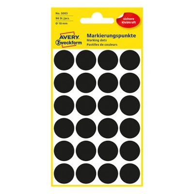 Image de Etiquette Avery Zweckform 3003 rond 18mm noir 96 pcs