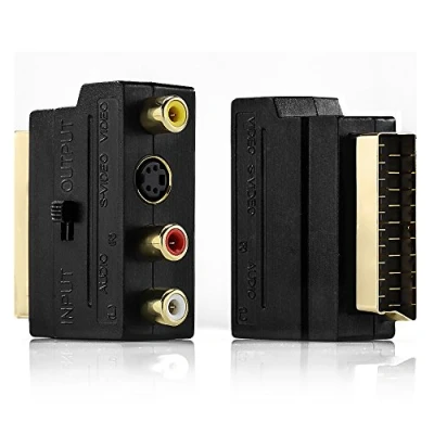 Afbeelding van deleyCON Scart schakelaar naar 3 RCA aansluitingen IN/Out + S Video VHS AV audio adapter zwart
