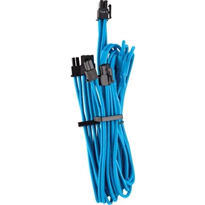Image de CORSAIR Premium individually sleeved (Type 4, Generation 4) Câble d&#039;alimentation Alimentation PCIe de 8 broches (F) verrouillé pour (6+2) 65 cm bleu (pack 2)