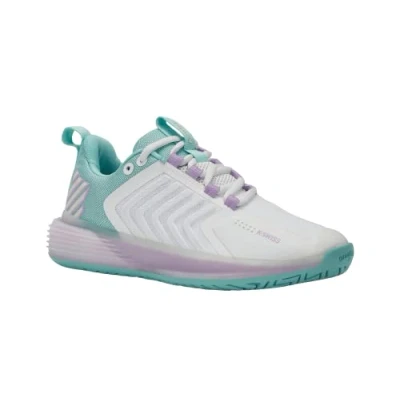 Afbeelding van K SWISS Ultrashot 3 Tennisschoenen voor alle ondergronden, Dames, Maat: 37, Brilliant white/blue/sheer lilac Textiel/ synthetisch
