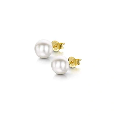 Afbeelding van Amberta Vrouwen 925 Sterling Zilver Oorbellen met Zoetwater Parel: 7 tot 8 mm Witte Parel Vergulde