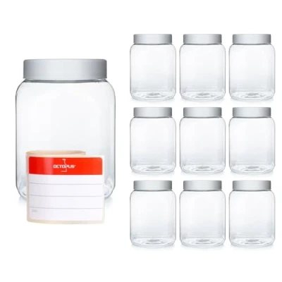 Afbeelding van Octopus 10 x 300 ml PET beker met schroefdop voor voeding, verf, olie, poeder, tonie figuren etc. plastic schroefdop, deksel, smoothiebeker