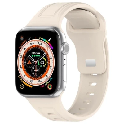 Afbeelding van By Qubix Square siliconen band Beige Geschikt voor Apple Watch 44mm 45mm 46mm 49mm (Ultra 1&amp;2)