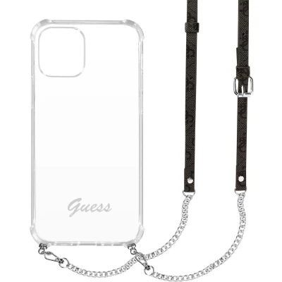 Afbeelding van Guess PC Script Back Case met Crossbody Schouderkoord Transparant Apple iPhone 12 Pro Max (6.7&quot;) Zilver