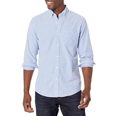 Image de Amazon Essentials Chemise Oxford pour homme, à manches longues et poche, coupe classique, bleu, taille XXL