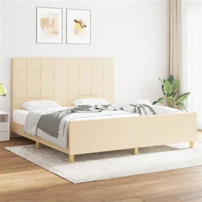 Afbeelding van vidaXL Bedframe met hoofdeinde stof crèmekleurig 180x200 cm