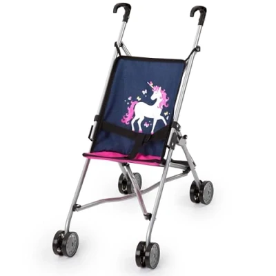 Afbeelding van Bayer Design Poppenbuggy Blauw met eenhoorn
