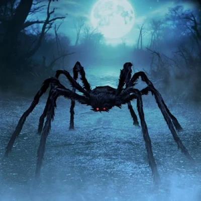 Afbeelding van Halloween reuzenspin, 150 cm, decoratie, 60 g, spinnenweb en 10 kleine spinnen, carnavalsaccessoires, uitbreidbaar spinnenweb, pluche decoratie