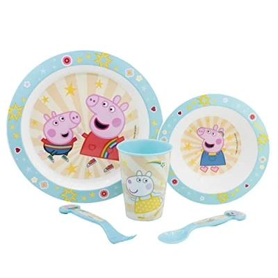 Afbeelding van Herbruikbare serviesset voor kinderen en magnetron, bestaande uit Peppa Pig beker, bord, kom bestek
