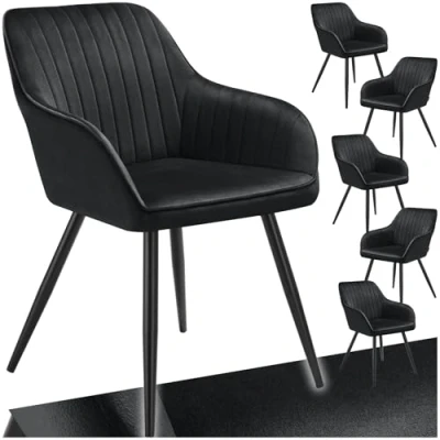 Afbeelding van tectake® 6 x Stoel Marilyn Elegante Fluwelen Gestikte Eetkamerstoelen in Zwart/Zwart