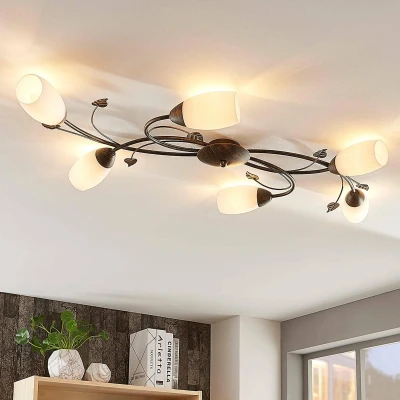 Afbeelding van Lindby plafondlamp 6lichts Glas, metaal H: 12 cm E14 wit, geborsteld zwartgoud