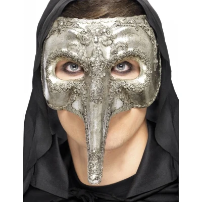 Afbeelding van &quot;Zilverkleurig Venetiaans halfmasker met lange neus voor volwassenen Verkleedmasker One size&quot;