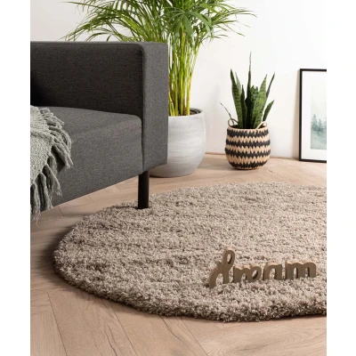 Afbeelding van Rond Hoogpolig Tapijt/Vloerkleed Cozy Shaggy Beige 120 Cm