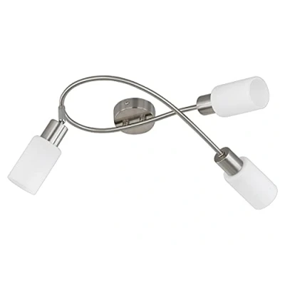 Image de Reality Leuchten R80013907 Plafonnier En Nickel Et Verre Pour 3 Ampoules E14 Max. 40 W Non Incluses, Matblanc Opale Long