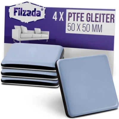 Afbeelding van Filzada® 4 stuks teflon glijders zelfklevend 50 x mm (vierkant) professionele meubelglijders PTFE (teflon)
