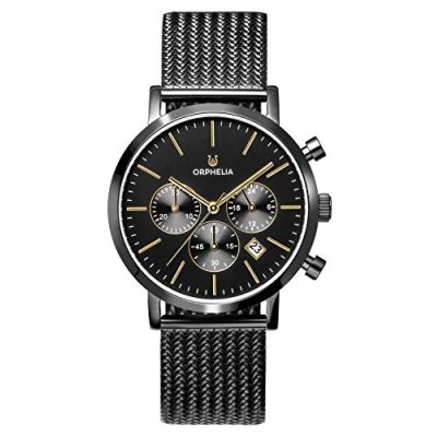 Afbeelding van ORPHELIA Herenhorloge, kwarts, chronograaf, retro, met armband van roestvrij staal, Zwart/Goud,