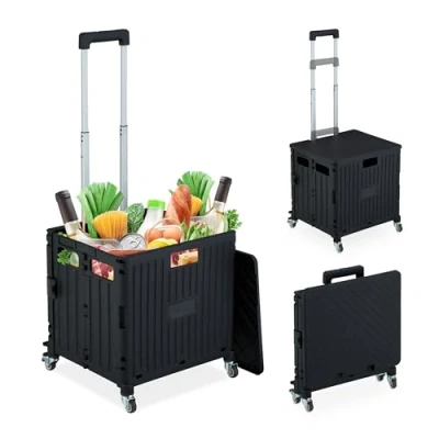 Afbeelding van Relaxdays boodschappentrolley met wielen en remmen tot 35 kg telescopische handgreep zwart