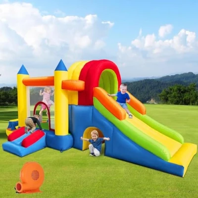 Afbeelding van Ballsea Opblaasbaar kasteel met ventilator voor kinderen: veilig, grappig, XXL binnen en buiten, glijbaan