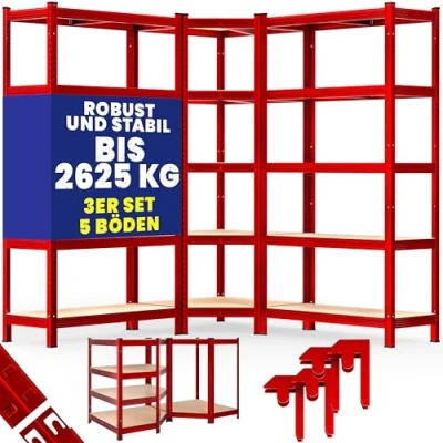 Afbeelding van Monzana Stellingkast Set van 3 Hoek 190x90x40cm Rood