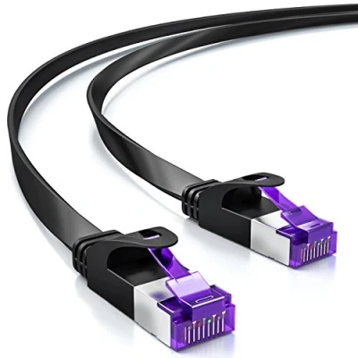 Afbeelding van deleyCON 0,5 m Flat Netwerkkabel (Cat7 met 10 Gbit/s) Gigabit LAN RJ45 Ethernet Aansluitkabel Platte Installatiekabel voor Internet Wissel router Patch paneel modem zwart