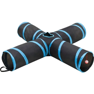 Afbeelding van vidaXL Kattentunnel 4 voudig 132 cm polyester zwart en blauw