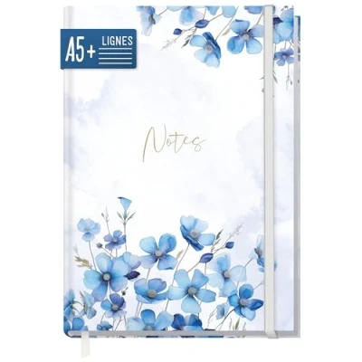 Afbeelding van Paper &amp;you® Blue Blossoms notitieboek, A5+, gelinieerd, met elastiek, 156 pagina&#039;s, 78 vellen, als bullet journal, dagboek, duurzaam en klimaatvriendelijk