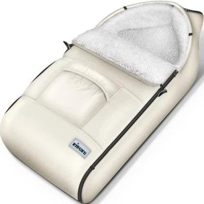 Afbeelding van Voetenzak beige wit, 95 x 50 cm., kinderwagen voetenzak, wintervoetenzak