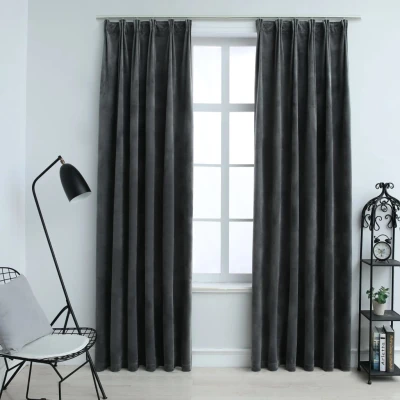 Afbeelding van Gordijnen verduisterend 2 st met haken 140x175 cm fluweel antraciet