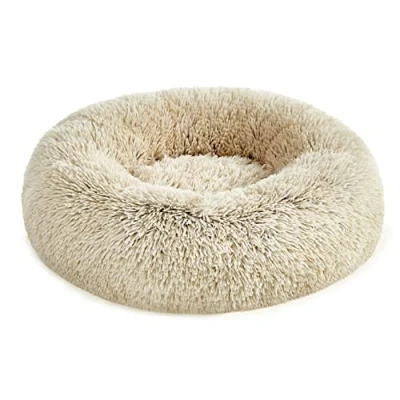 Afbeelding van Feandrea Pluizig hondenbed, kattenbed, donutkussen, wasbaar, uitneembare centrale vulling, lang pluche, diameter 60 cm, donkergrijs, PGW038S01
