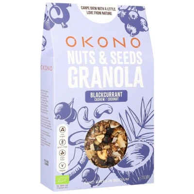 Afbeelding van OKONO Keto BIO nuts &amp; seeds granola blackcurrant 250 g