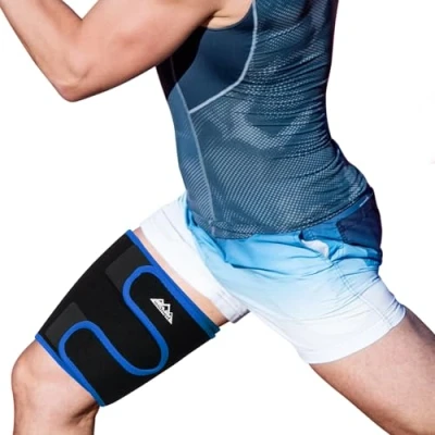 Afbeelding van supregear Dijsteun, verstelbare neopreen compressiehuls voor Ischio beenwarmers, quad wrap, ademend, antislip, bovenbeenbrace, slanker, vrouwen en mannen, blauw