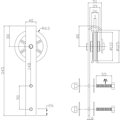 Afbeelding van Intersteel set van 2 rollers spaakwiel 340mm tbv schuifdeurset