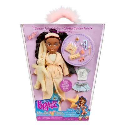 Afbeelding van Bratz Slumber Party Sasha modepop, met 2 pyjama&#039;s, pluche dieren en accessoires, geschikt voor kinderen verzamelaars