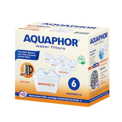 Afbeelding van Aquaphor Maxphor + H 6 filterpatronen voor extra hard waterfilter met kalkbescherming tafelwaterfilter