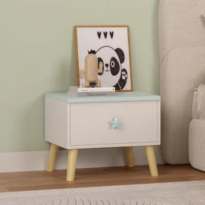 Afbeelding van Kindernachtkastje Sandnes 31x38x30 cm wit en mintgroen [en.casa]