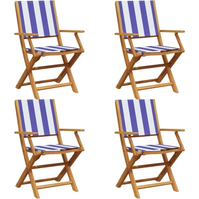Afbeelding van vidaXL Tuinstoelen 4 st inklapbaar stof en massief hout blauw wit
