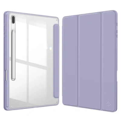 Afbeelding van FINTIE Hybride slanke hoes voor Samsung Galaxy Tab S8 Plus 2022/S7 FE 2021/S7 2020 12,5 inch met S pennenhouder, schokbestendige doorzichtige transparante achterkant shell, automatisch wake/slaap, paars
