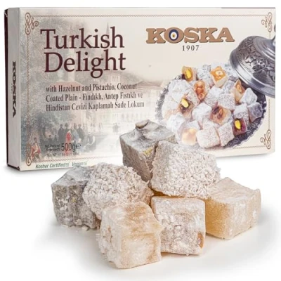 Image de Loukoums aux Fruits secs 500g I Loukoum à la noisette, pistache et noix de coco Délice turc Format cadeau Confiserie traditionnelle Vegan Halal Casher bonbons mous Lokum Sans Gluten