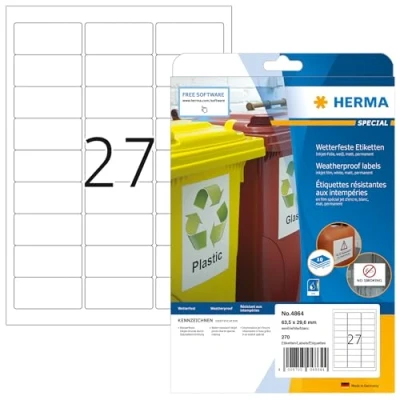 Afbeelding van Etiket HERMA 4864 63.5x29.6mm weerbestendig wit 270stuks