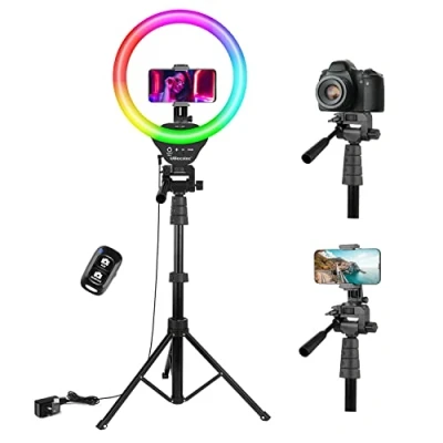 Afbeelding van Ubeesize ring Light 12 inch RGB statief 170 cm met afstandsbediening sluiter 3 kleuren en 35 modellen dimbaar selfie voor selfies, live streaming, make up, vibratie,