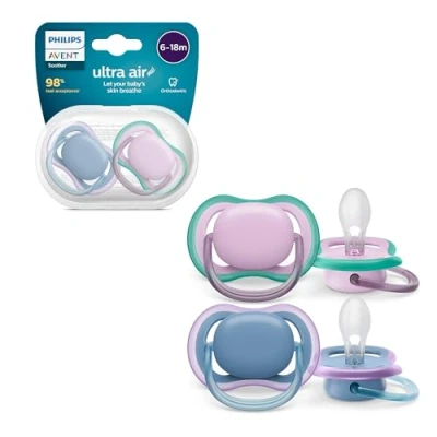 Afbeelding van Philips Avent Ultra Air Fopspeen Gevoelige Huid 6 18 mnd Paars/ Blauw 2 stuks