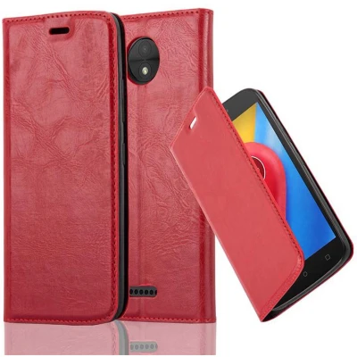 Afbeelding van Cadorabo Hoesje geschikt voor Motorola MOTO C in APPEL ROOD Beschermhoes met magnetische sluiting, standfunctie en kaartvakje Book Case Cover Etui