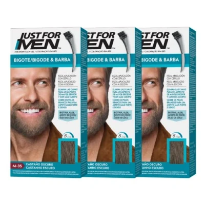 Afbeelding van Just For Men Snor en baardverf, verwijdert wit haar voor een dikkere vollere uitstraling, met applicatorkwast inbegrepen, kleur donkerbruin, M35 (3 stuks)