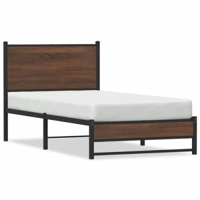 Image de vidaXL Cadre de lit en métal avec tête chêne marron 90x190 cm