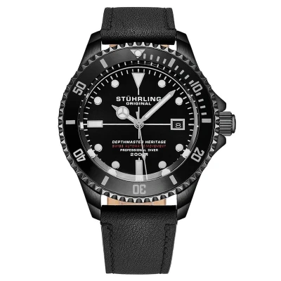 Afbeelding van Stührling Zwitsers Automatisch Depthmaster Heritage 883HB 42mm Duikhorloge Zwarte Wijzerplaat / Kast Leren Band Waterbestendig tot 200m