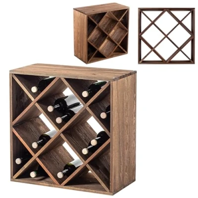 Afbeelding van KADAX Houten wijnrek 60 x 30,5 cm Groot flessenrek voor veel wijnflessen Rustiek Ruimtebesparend Wijnkast