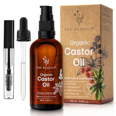 Afbeelding van The Oganics Castorolie 100% puur natuurlijk en koudgeperst Bevordert haargroei, wenkbrauwen, wimpers baard Voedt beschermt huid, haar nagels Anti aging Veganistisch dierproefvrij Ricinusolie Castor oil + Glazen flesje Pipet 50ml